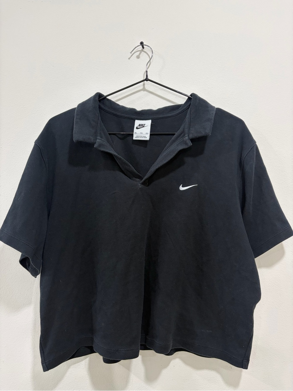 Nike Black Cropped Polo Top with White Swoosh